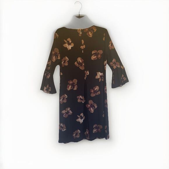 Tommy Hilfiger Size 12 Black Dress Brown Flowers 3/4 Sleeves Fall Colors EUC - Picture 5 of 11